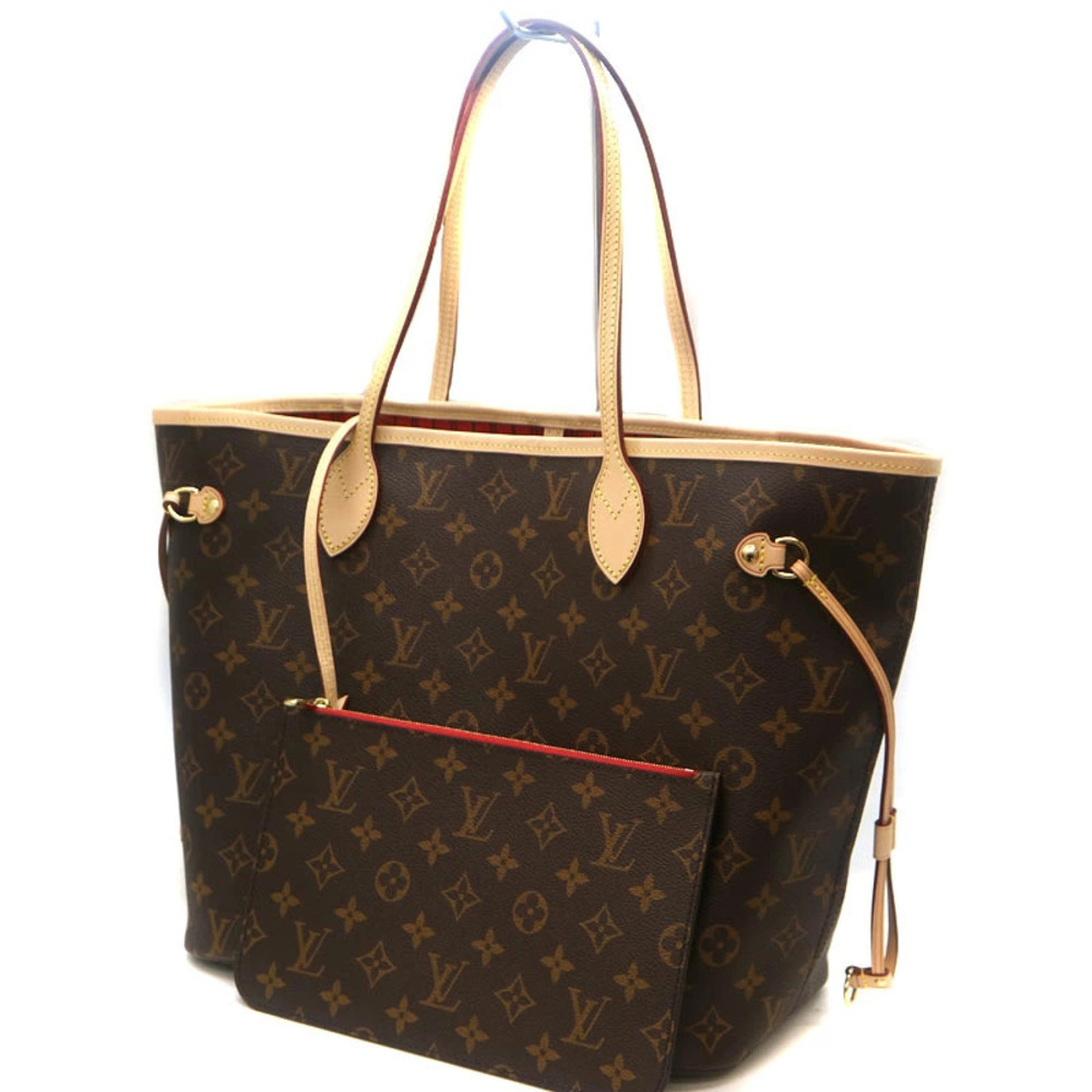 LOUIS VUITTON Neverfull Monogram Canvas Brown Cerise Red Handbag Tote Bag